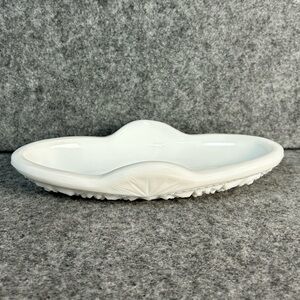 Vintage McKee White Milk Glass Dish Textured Pattern Celery Relish Candy Dish